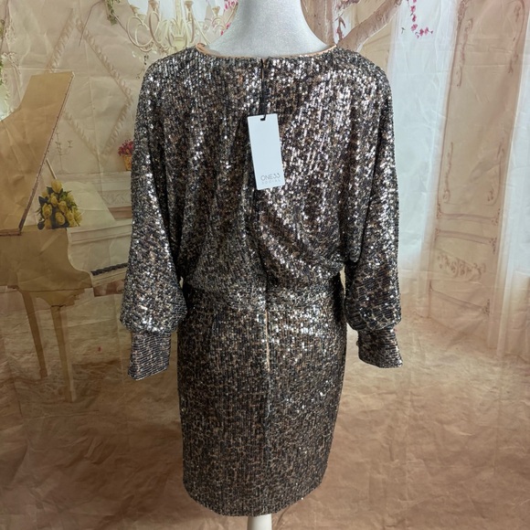 NEW ONE33 Social Leopard Print Draped Mini Sequin dress - Picture 8 of 12